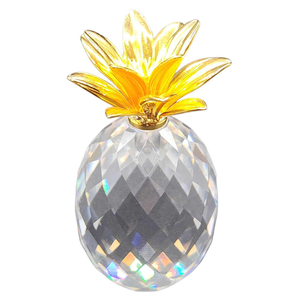 Vintage Swarovski Crystal Pineapple Figurine 2.5" Swan Mark Gold Plated Leaves